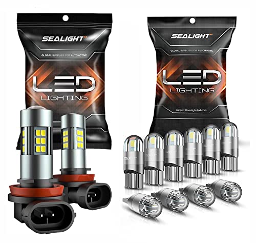 Sealight 194 Led Dome Bulbs H11/H8 Led Fog Light Bulbs Bundle 6000K White, 360-Degree Illumination Fog Light, 168 2825 T10 W5W 3030 Bright Led Chips, Map Light, Door Light, Courtesy Light #TOP11