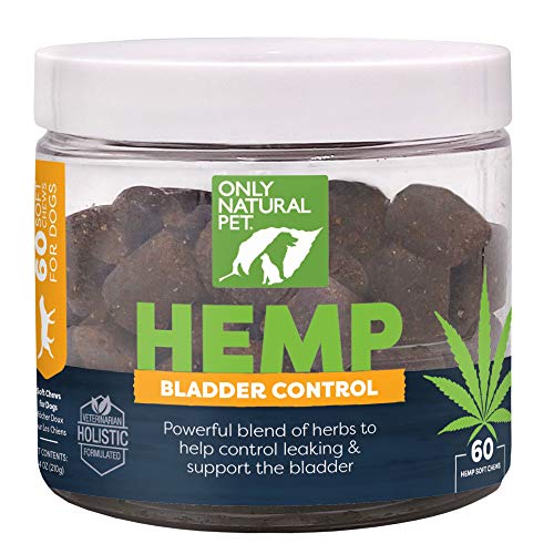 Only Natural Pet Hemp Bladder Control for Dogs with All-Natural Hemp Oil, Cranberry Extract, Wild Yam, and Olive Leaf for Incontinence, Urinary Tract, UTI & Kidney Support - 60 Soft Chews