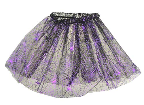 Glamour Girlz Elástico Chicas 3-10 Años Tutu Transparente Color Metálico Arañas Halloween Diseño Web Morado Morado ( Talla única