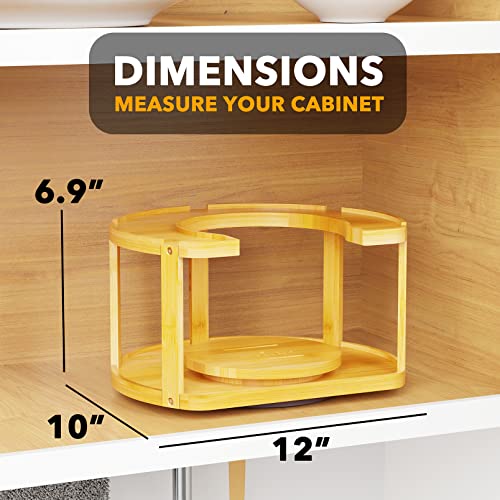 SpaceAid 2 Tier Bamboo Spice Rack Organizer, Lazy Susan Turntable for Cabinet, Home Kitchen Spices Spinning Rotating Shelf Racks for Pantry Seasoning Bottle Holder Storage (Two Tier, Natural) - Thumbnail 3