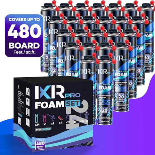 Image of ixirpro Spray Foam Insulation Kit (24 PK Kit-25.4oz) Expanding Sealant, Closed Cell Spray Foam Heat Acoustic Insulation, High Density, Cleaner, Gun