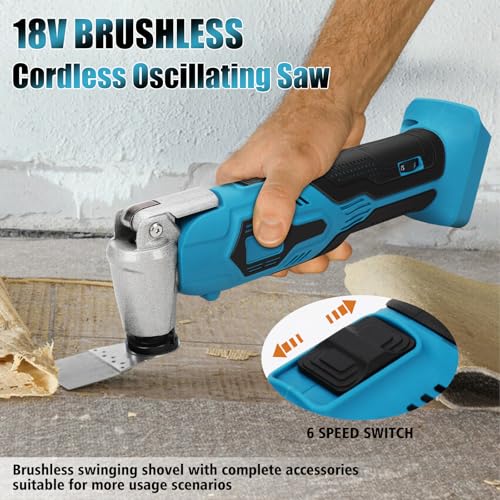 Akku Multifunktionswerkzeug für Makita 18V Akku, Multitool, Oszillierwerkzeug mit 22 Zubehör, 6-Stufige, 5° Oszillationswinkel, Multitool Bürstenlos zum Schaben Schneiden Schleifen (ohne Akku) – Bild 3