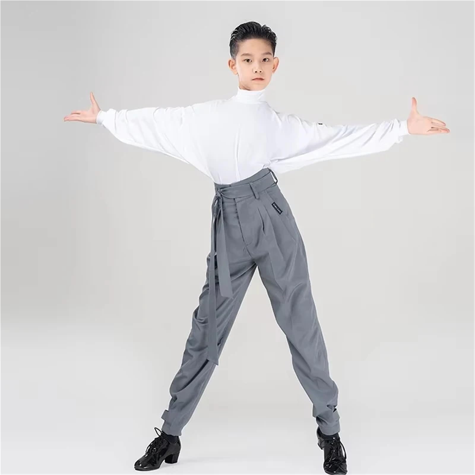 Traje de actuación danés Latino for niños, Top Manga murciélago, Pantalones Cintura Alta, Ropa Baile salón, Tango, práctica for para Hombre, Salsa, Jazz, Danza(XXXS,Black Tops+Black Pant)
