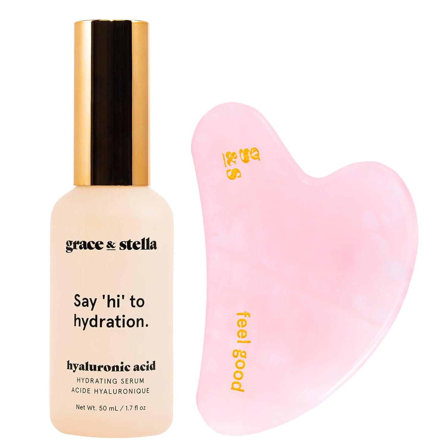 Hyaluronic Acid Serum & Gua Sha Tool Bundle Face Serum & Gua Sha Tool for Rejuvenated Skin, Skincare Set by grace and stella