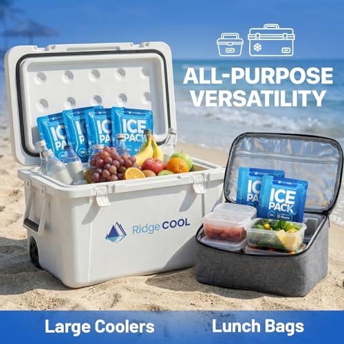 RIDGECOOL 4 Pack Reusable Ice Packs for Coolers, Lunch Boxes, Lunch Bags and Cooler Bags, BPA-Free, Leakproof, Food Safe, Long Lasting, 7 x 6.5 in — view 5