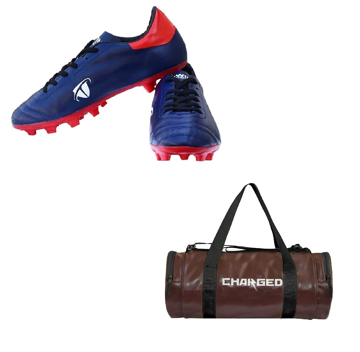 charged Sports Bag Artize Brown With Gowin Football Shoe Ace Navy Red Size-8 And Triumph Football Pvc Boss Yellow-picture-14