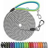 NTR Dog Training Leash, 20FT Check Cord Rope Lead, with 2 Swivel Hooks and Soft Rubber Handle, Long Leash for Walking, Hunting, Camping, Backyard for Small Medium and Large Dogs-Grey