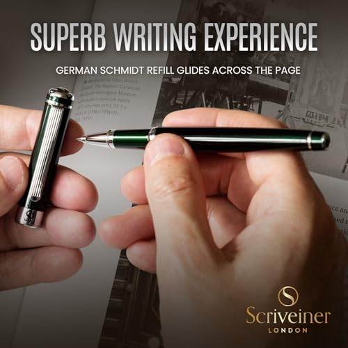 Scriveiner Tintenroller Britisch Renngrün - Hochwertiger Tintenroller mit Chromveredelung, Schmidt Ersatzmine, Geschenkbox Büro Set, schöne professionelle (Britisches Renngrün)