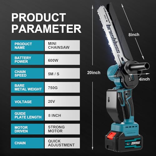 Cordless Mini Chainsaw, 20V MAX 8 inch & 6 inch Powered Handheld Electric Chainsaws,2 Pack Rechargeable Batteries Powered Portable Small Pruning Chain Saw for Tree Pruning Wood Cutting Trimming by sharklogger - Used condition - Image 3