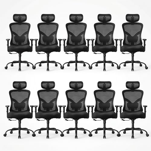 Image of NOBLEWELL Ergonomic Office Chair with Padded Lumbar Support, 2D Headrest, Adjustable Armrests, Upgraded Contoured Seat Cushion, 130 Rocking Tilt, Computer Gaming Chair for Home Office, Pack of 10