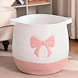 Large Baby Laundry Basket, Pink Laundry Hamper for Baby, Toy and Blanket Storage Basket, Cotton Rope Baskets for Organizing 17'x15.7'