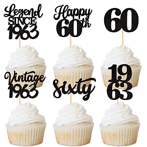 Rsstarxi 48 Pack Black Vintage 1963 Cupcake Toppers Legend Since 1963 Sixty Cupcake Picks Happy 60Th Number 60 Cupcake Topper For 60Th Birthday Wedding Anniversary Party Cake Decorations Supplies #TOP23