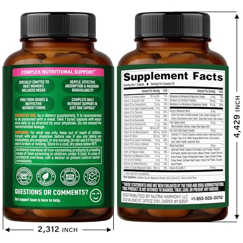 Multivitamin for Women - B-Complex | Whole Foods | Hair Growth Support | Digestion & Metabolism | Iron - 47in1 Womens Multivitamin - Bioavailable & Gentle on Stomach - Made in USA - 90 Capsules - Image 3