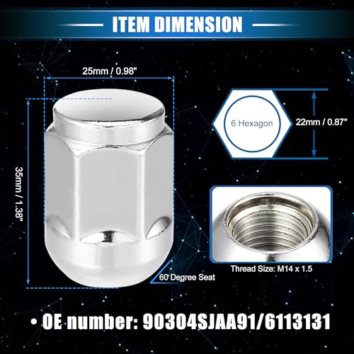 Image of 5 Pcs Wheel Lug Nuts Compatible for Honda Civic 2017-2021 for Honda Odyssey 2007-2010, Durable M14 x 1.5 Carbon Steel Silver Tone Tire Lugnuts