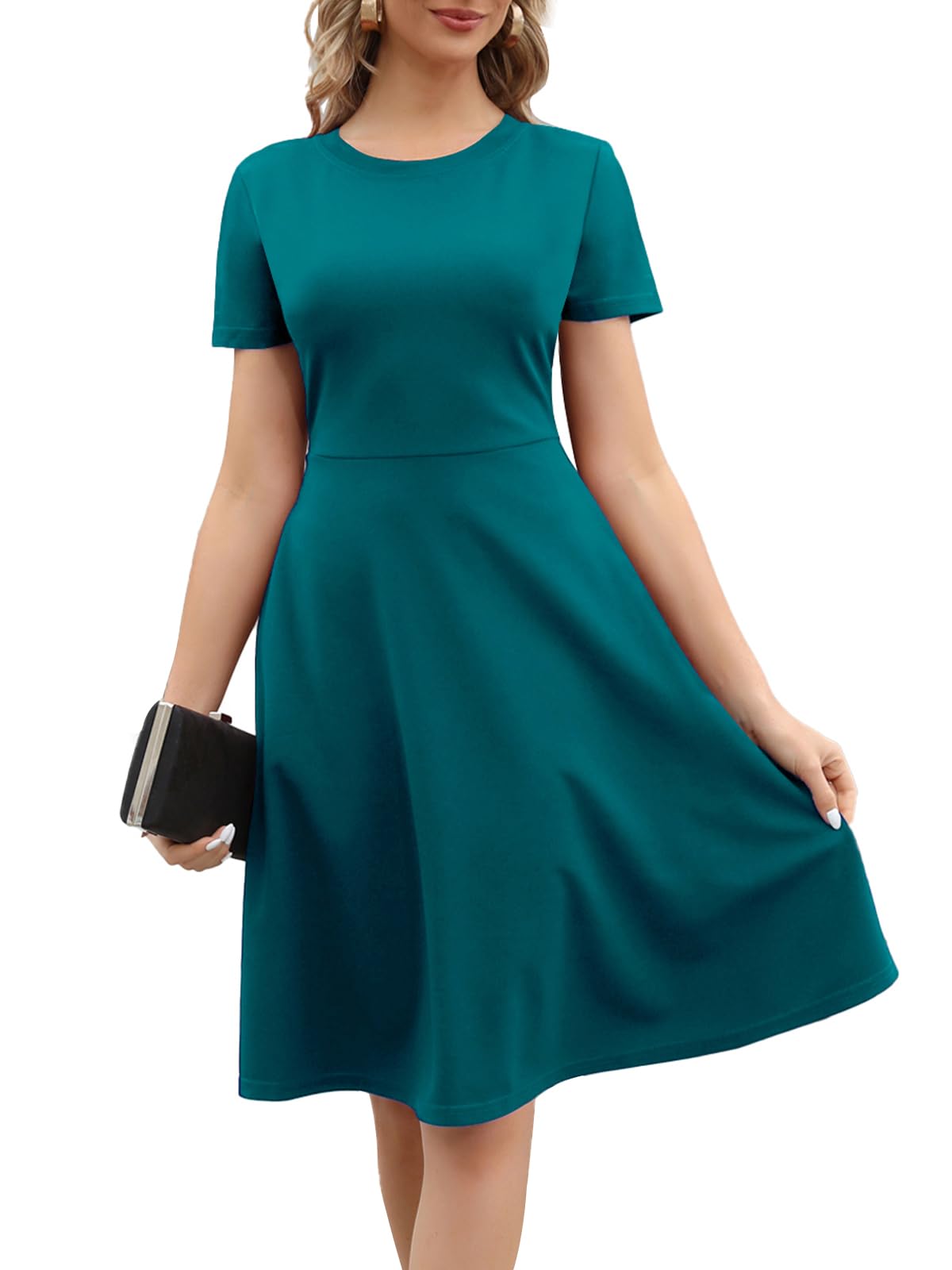 Women's 2026 Fit and Flare Dress Summer Casual Elegant Vintage Floral Printed Work Party A-line Dress with Pockets 162
