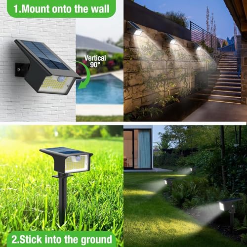nipify Solarlampen für Außen mit Bewegungsmelder 3 Stück, 3 Modi Solarstrahler Garten, IP65 Solar Gartenleuchten Solarleuchten Aussen Weg Hof Kaltweiß