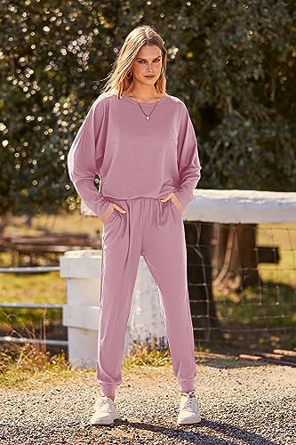 PRETTYGARDEN Women's Fall 2 Piece Lounge Set Long Sleeve Tops Ribbed Pants Spring Matching Sweatsuit Travel Outfits Clothes