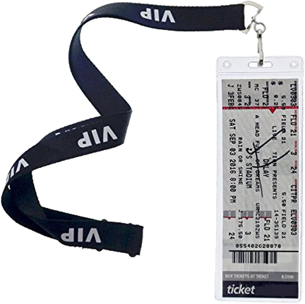 Bulk 25 Pack Ticket Stub Holder Display Sleeves with VIP Lanyards 2