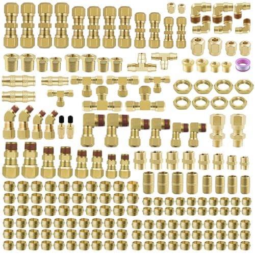 251Pcs DOT Air Line Fittings Push Lock Air Fittings & Brass Air Nylon Tube Compression Fittings Kits 1/4 1/8 3/8 1/2 NPT Push To Connect Fittings Quick Connect Air Hose Fittings Assortment