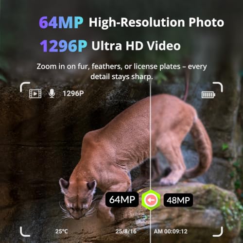 BlazeVideo Wildkamera WLAN mit App,Wildtierkamera Nachtsichtkamera Fotofalle 64MP 1296P Verbinden...