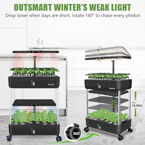 Système de culture hydroponique DRYADES à 44 dosettes, jardin intérieur double couche avec lampe de croissance à DEL à spectre complet, 2 réservoirs d'eau de 13,3 L, hauteur et angle réglables, kits – Image 7