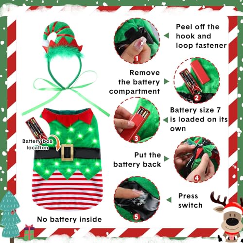 Disfraz Navideño de Duende para Perro con Banda LED miniatura 2