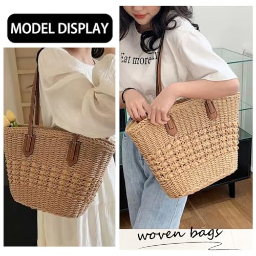Bolso grande de hombro de paja tejido para mujer miniatura 4