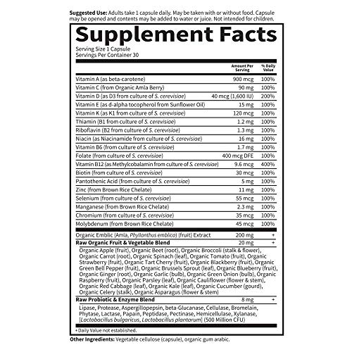 Image of Garden of Life Vitamin Code Raw One for Men, Once Daily Multivitamin, 30 Capsules, One a Day Mens Vitamins plus Fruit, Veggies & Probiotics for Mens Health, Vegetarian Multivitamins