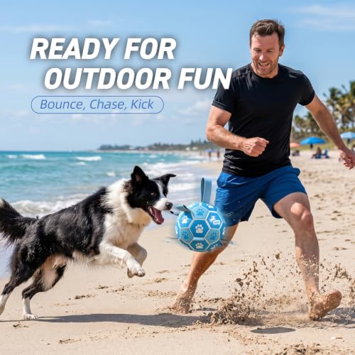 Image of QDAN Dog Balls, 6 Inch Soccer Ball with Straps for Dogs, Outdoor Dog Toys | Dog Toy Balls for 20-40 Lbs Dogs, World Cup Balls for Dogs, Puppy Birthday Gifs