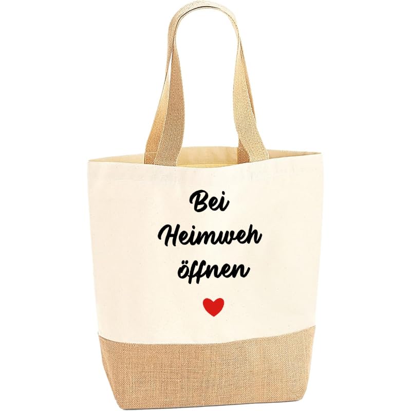 Jute Baumwolltasche Geschenk Gegen Heimweh Beim Heimweh öffnen Geschenk Jute Tragetasche als Geschenkidee zum Auszug Auslandssemester oder au Pair Erinnerungen an Die Heimat Abschiedsgeschenk