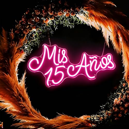 Image of XIMAQIS- Mis 15 Anos Neon Sign for Wall Decor, Custom 15th Birthday Party Led Neon Light, Mis Quince Party Decor, Sweet 15 Quinceanera Party Sign,Gifts - for Her USB Powered Size:19.5x10inch (Pink)