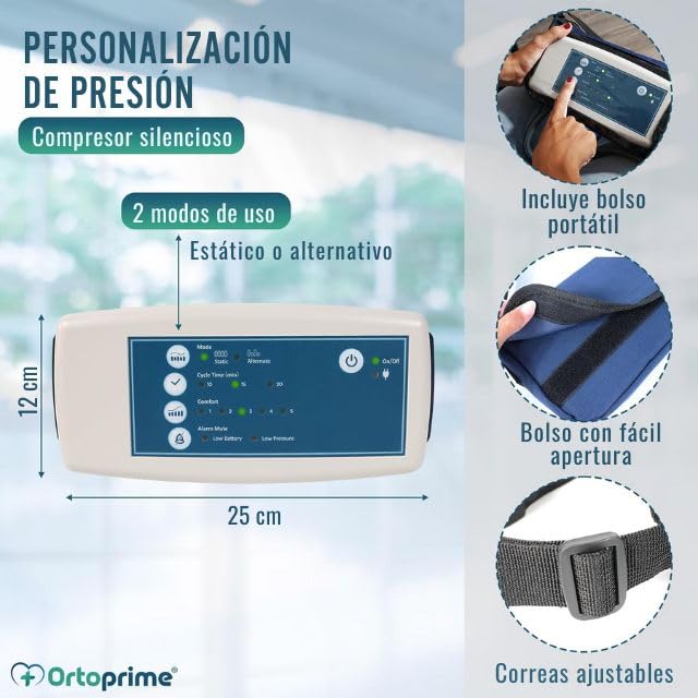 OrtoPrime Cojín Antiescaras de Aire con Compresor Silence Comfort Cojin Anti escaras para Sillón - Cojín antiescaras para Silla DE Ruedas - Cojines Antiescaras de Aire Cojin Silla Ruedas ORTOPÉDICO