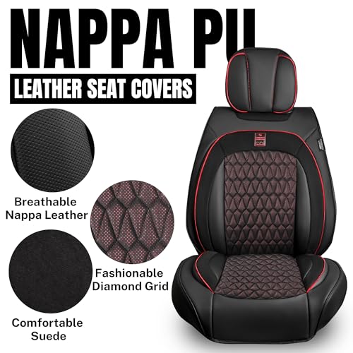 CAR PASS Nappa Leather Car Seat Covers Front Seats,Red Piping Waterproof Luxury PU Leather Two Front Seat Covers Anti-Slip Cushioned,Universal Fit Vehicle SUV Pick-up Truck Sedan (Black and Red) by CAR PASS - Used condition - Image 7