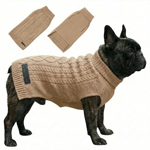 Bobby & Poppy Strick Hundepullover Warmer Winterpullover für kleine mittlere & große Hunde ultrasofter Hundepulli Zopfmuster Dackel Französische Bulldogge Welpen - Beige S Cable Dog_BEIGE_S