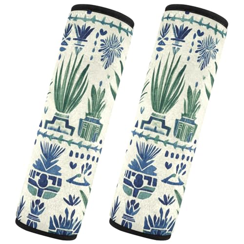 Image of Ink Cactus Blue Aztec Seat Belt Cover Pad 2 Pcs Soft Cute Seatbelt Covers Protector Support Head Neck Shoulder Strap for Car Seats High Chair Backpack for Adults Kids Women Men 10x7.7In 2 Pack