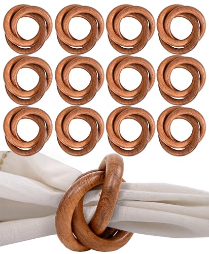 ALPHA Living HOME Wooden Napkin Rings Set of 12 - Handmade Mango Wood Napkin Holders - Rustic Serviette Rings for Dining Table, Wedding, Party & Holiday Decor - Elegant Tabletop Accessory (Brown)