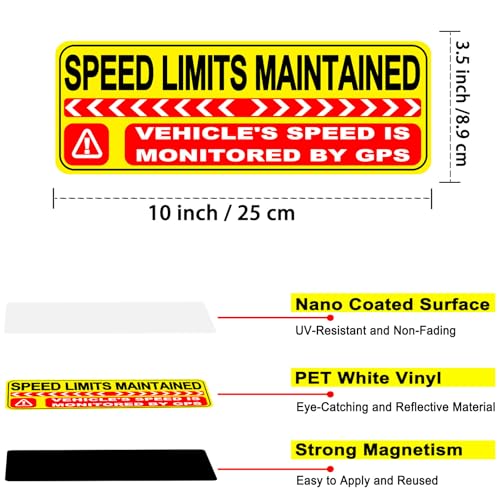 Image of Speed Limits Maintained Car Magnet, Vehicle Speed is Monitored by GPS Warning Magnetic Car Sign, Reusable Magnetic Bumper Sticker for Car, Truck, Company Vehicle Safety(Yellow-Red-2 Pack)