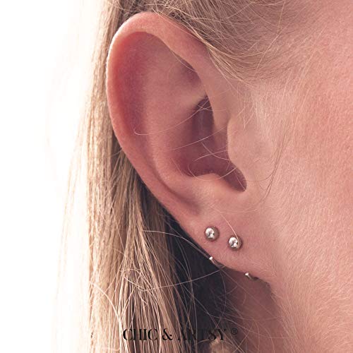 Image of CHIC & ARTSY 925 Sterling Silver Half Hoop Earrings for Women, Small Huggie Hoops Set with Ball Bar Star Moon Cross & Pearl, Lightweight Comfort Fit Everyday & Sleep Earrings