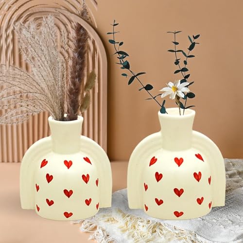 Image of Amazon Basics Modern Art Ceramic Flower Vases | for Home Decor (Pack of 2 | Multi-Colour)