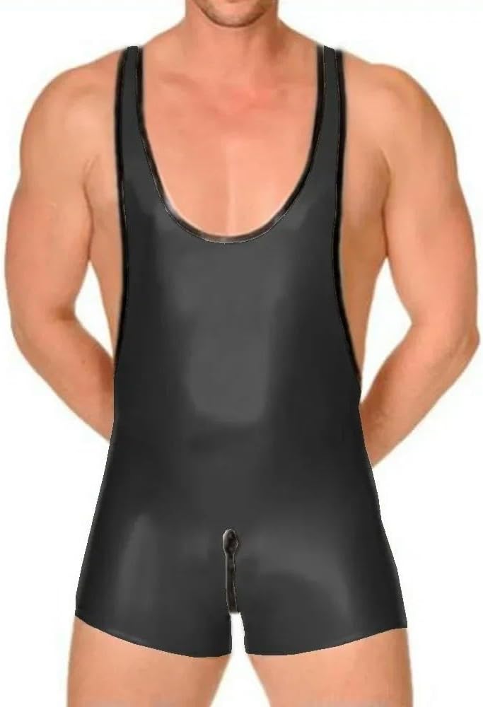 Men's Lingerie PVC Bodysuit Stretchy Deep U-Neck Sleeveless Leather for Halloween Christmas Party