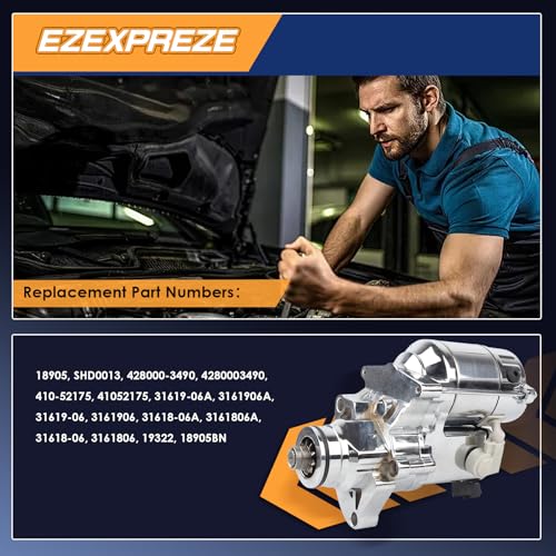 Image of Ezexpreze Chrome 18905N Starter Replacement New for 2006-2014 Road King Heritage Softail Dyna FLHR FLHRC FLHRS FLHT FLHX FLSTC, 31618-06 31619-06A 428000-3490 3491 410-52175 SHD0013 41052175