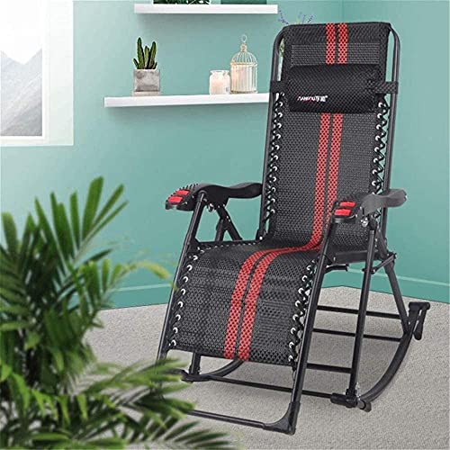 Lhmyhhh Recliner Rocking Folding Chair Zero Gravity Black Shakeable Beach Bed Sun Lounger For Beach Patio Garden Camping Outdoor Square Steel Legs-Without Cushion #TOP1