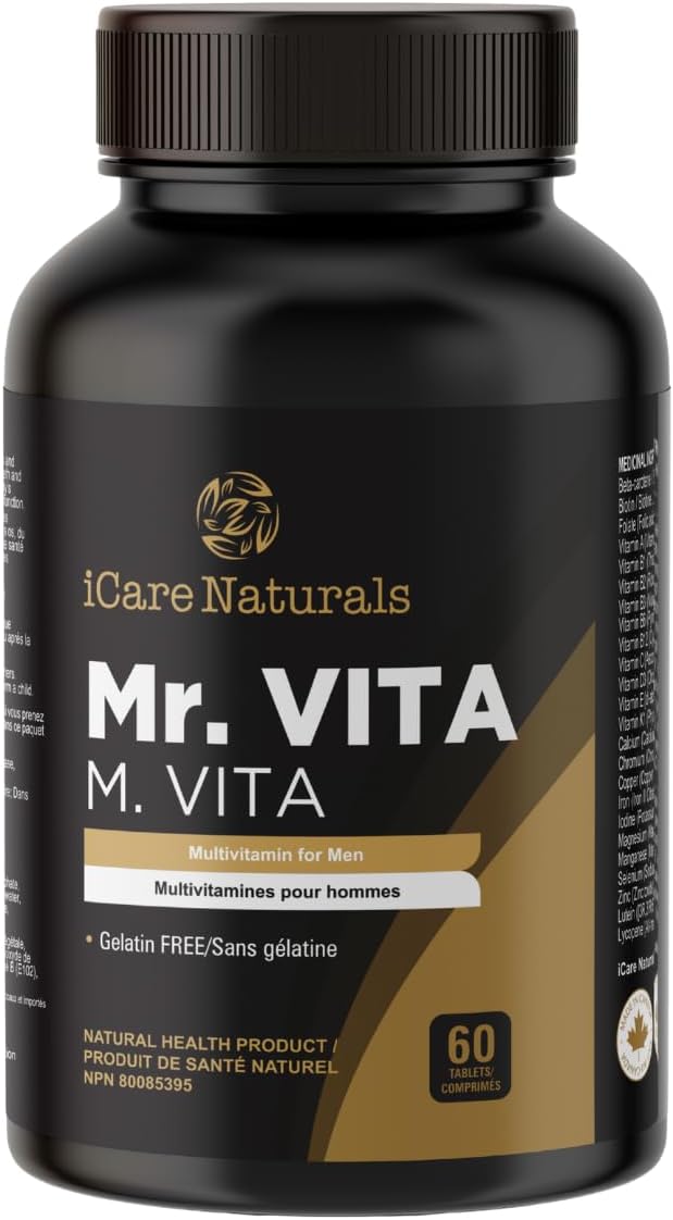 Mr Vita - Multivitamins for Men - One a Day Mens Vitamin - Gluten Free | Vegetarian Friendly | Manufactured in Canada | Halal - Vitamin C, D, and B12 - Vitamins for Men to Support Healthy Bones, Teeth, Skin, Muscle & Immunity Growth - 60 count = 2 months Supply