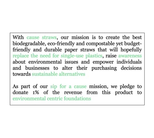 Image of Biodegradable Premium Drinking Straws | 100 Straws (8mm Wide) | Black Colour | Best for Juice, Soft Drinks and Cocktails | Sip for A Cause | (8MM, Black)
