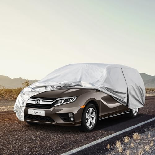 Image of Kayme 6 Layers Car Cover Custom Fit for Honda Odyssey (1999-2025) Waterproof All Weather for Automobiles, Outdoor Full Cover Rain Sun UV Protection.Silver