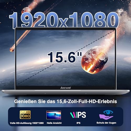 Laptop 15.6 Inch 6GB RAM 256GB SSD Erweiterung 1TB, Notebook Win 11 con 5G WiFi 3.0 Übertragung Anschluss BT 4.2 1920*1080 FHD, Laptops With Mini Multimedia Anschluss & Deutscher Keyboardfilm-Grey – Bild 6