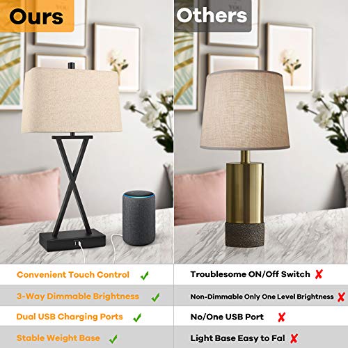 image for Bosceos Set of 2 Touch Control 3-Way Dimmable Table Lamp Modern Nights