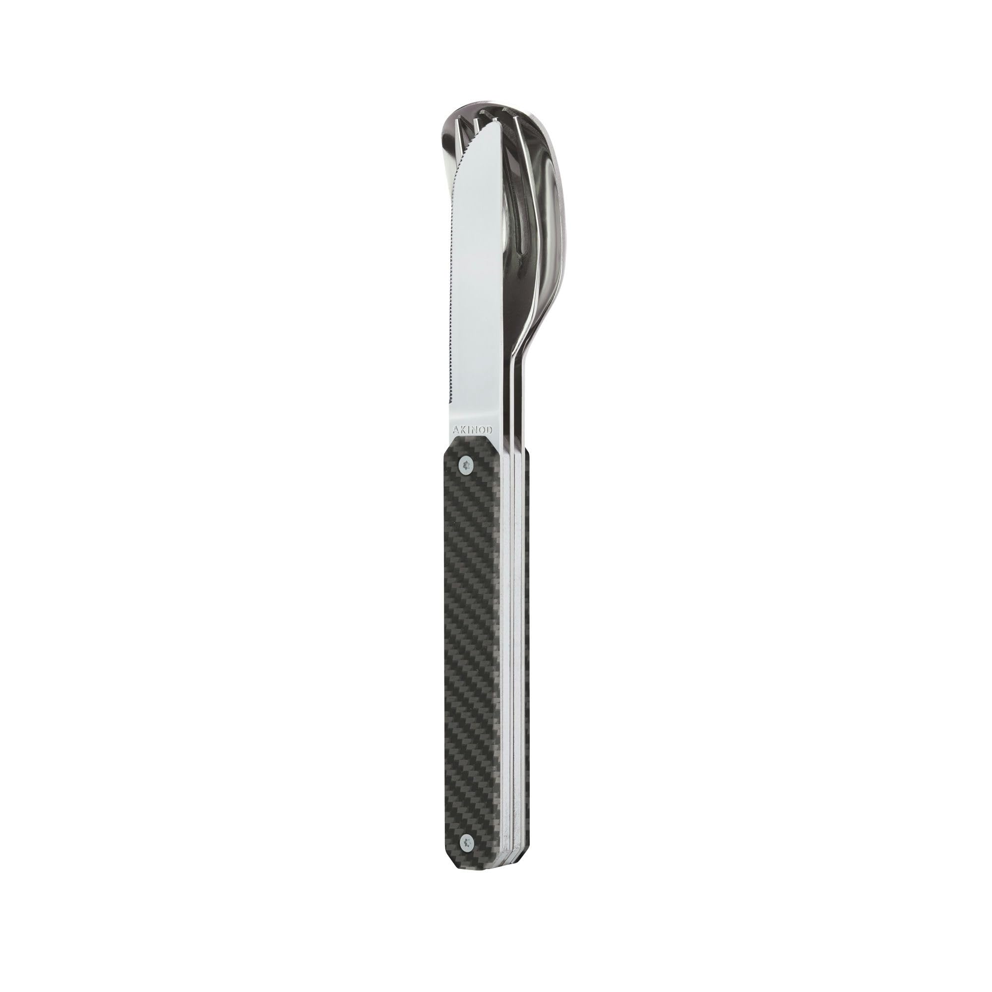 Akinod Posate dritte eleganti gourmet con inserto magnetico (coltello, forchetta e cucchiaio) - magnetic straight cutlery 12H34 mod. MIRROR Carbone