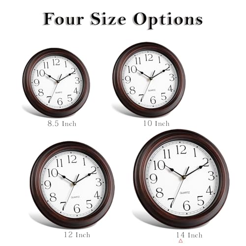 Image of KECYET 14 Inch Wall Clocks Battery Operated Silent Non-Ticking Wall Clock Vintage Retro Rustic Style Decorative for Living Room Kitchen Farmhouse (Bronze)