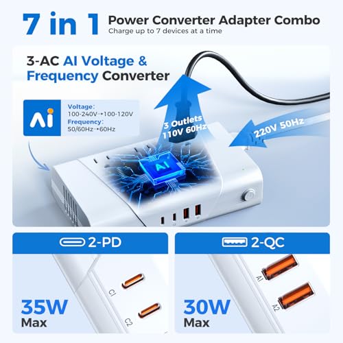Image of DOACE 800W Pure Sine Wave Voltage Converter US to Europe - 220V to 110V Converter for European Travel, Power Converter Adapter Combo with 35W PD and 30W QC USB Chargers for Using U.S. Devices Abroad